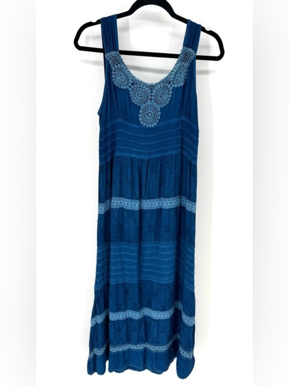Coline bohemian BoHo whimsy festival Blue Crochet-Detail Midi Dress medium